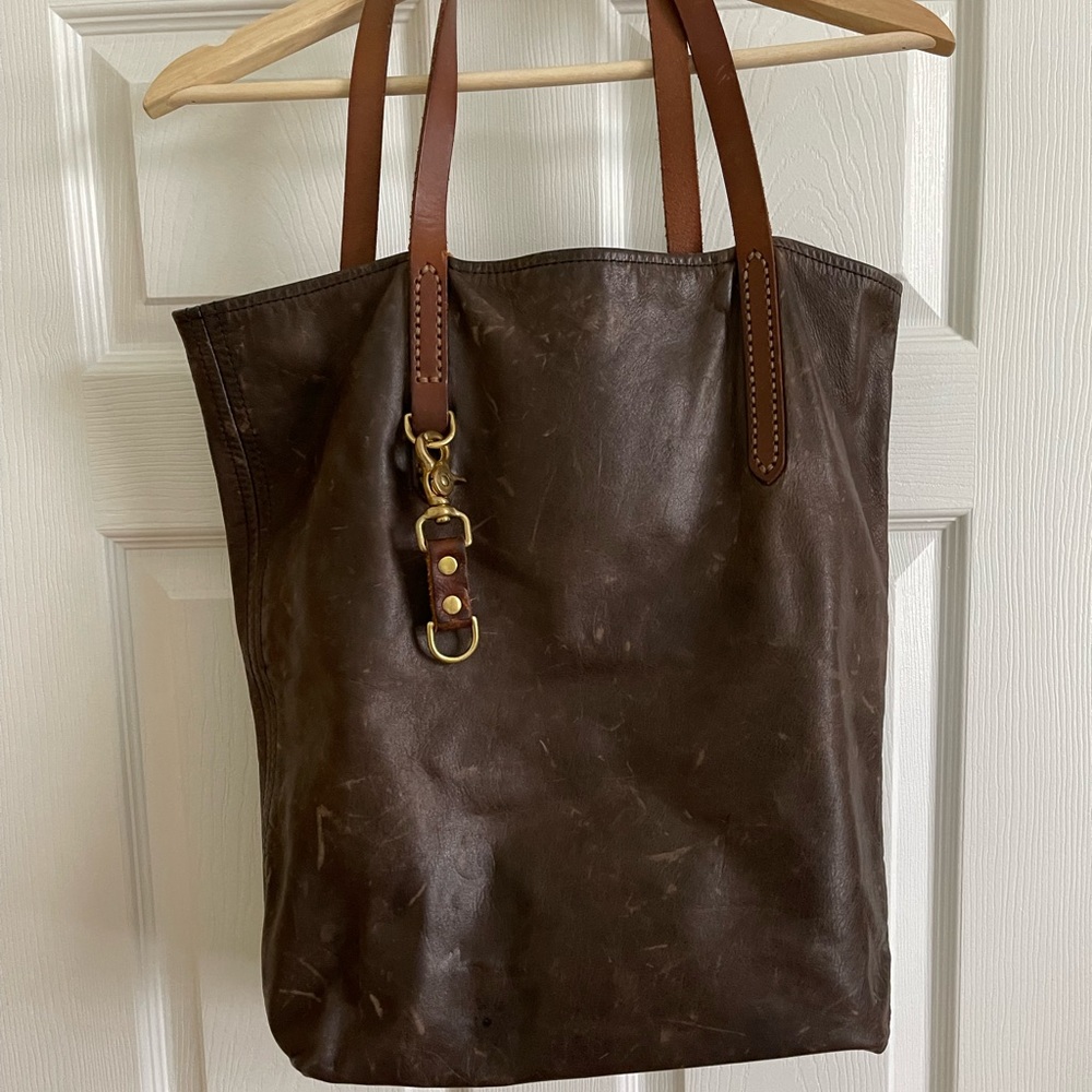 Fount leather tote bag. Beautifully worn and distressed.